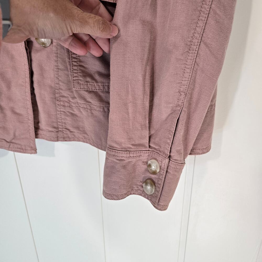 LOFT Linen Cotton Cropped Patch Pocket Jacket Dusty Pink Size Large - Picture 9 of 9
